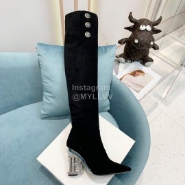 Balmain Autumn Winter New Velvet Cowhide Pointed B Heel Boots For Women