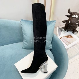 Balmain Autumn Winter New Velvet Cowhide Pointed B Heel Boots For Women