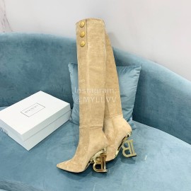Balmain Autumn Winter New Velvet Cowhide Pointed B Heel Boots For Women Beige