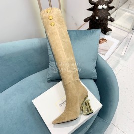 Balmain Autumn Winter New Velvet Cowhide Pointed B Heel Boots For Women Beige