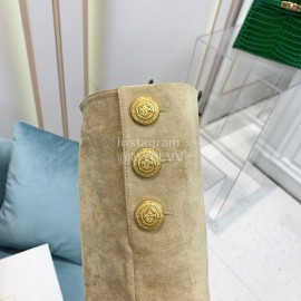 Balmain Autumn Winter New Velvet Cowhide Pointed B Heel Boots For Women Beige