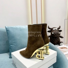 Balmain Autumn Winter New Velvet Cowhide Pointed B Heel Short Boots For Women Coffee