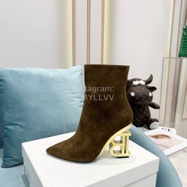 Balmain Autumn Winter New Velvet Cowhide Pointed B Heel Short Boots For Women Coffee
