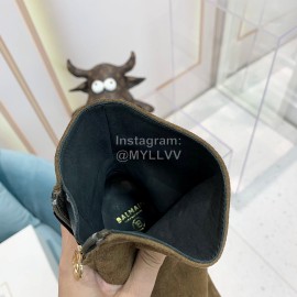 Balmain Autumn Winter New Velvet Cowhide Pointed B Heel Short Boots For Women Coffee