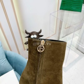 Balmain Autumn Winter New Velvet Cowhide Pointed B Heel Short Boots For Women Coffee