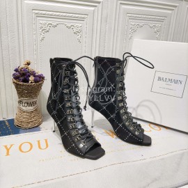 Balmain Fashion Leather High Heel Lace Up Boots For Women 