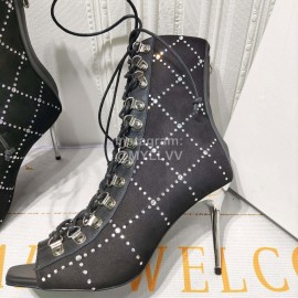 Balmain Fashion Leather High Heel Lace Up Boots For Women 