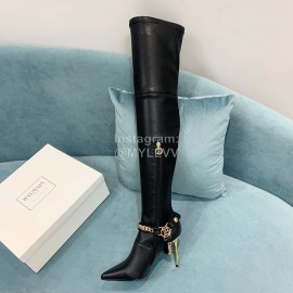 Balmain Autumn Winter New Pointed Letter Chain Long Boots For Women Black
