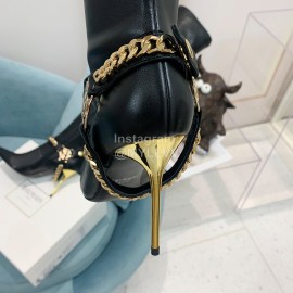 Balmain Autumn Winter New Pointed Letter Chain Long Boots For Women Black