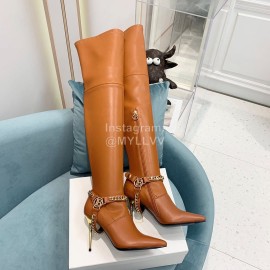 Balmain Autumn Winter New Pointed Letter Chain Long Boots For Women Brown