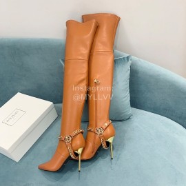 Balmain Autumn Winter New Pointed Letter Chain Long Boots For Women Brown