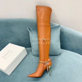 Balmain Autumn Winter New Pointed Letter Chain Long Boots For Women Brown