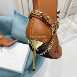 Balmain Autumn Winter New Pointed Letter Chain Long Boots For Women Brown