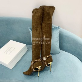 Balmain Autumn Winter New Velvet Pointed Letter Chain Long Boots For Women 