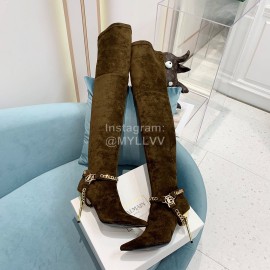 Balmain Autumn Winter New Velvet Pointed Letter Chain Long Boots For Women 