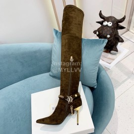 Balmain Autumn Winter New Velvet Pointed Letter Chain Long Boots For Women 