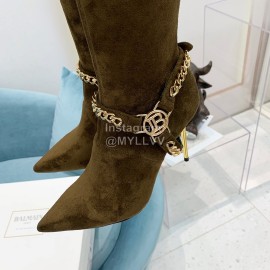 Balmain Autumn Winter New Velvet Pointed Letter Chain Long Boots For Women 