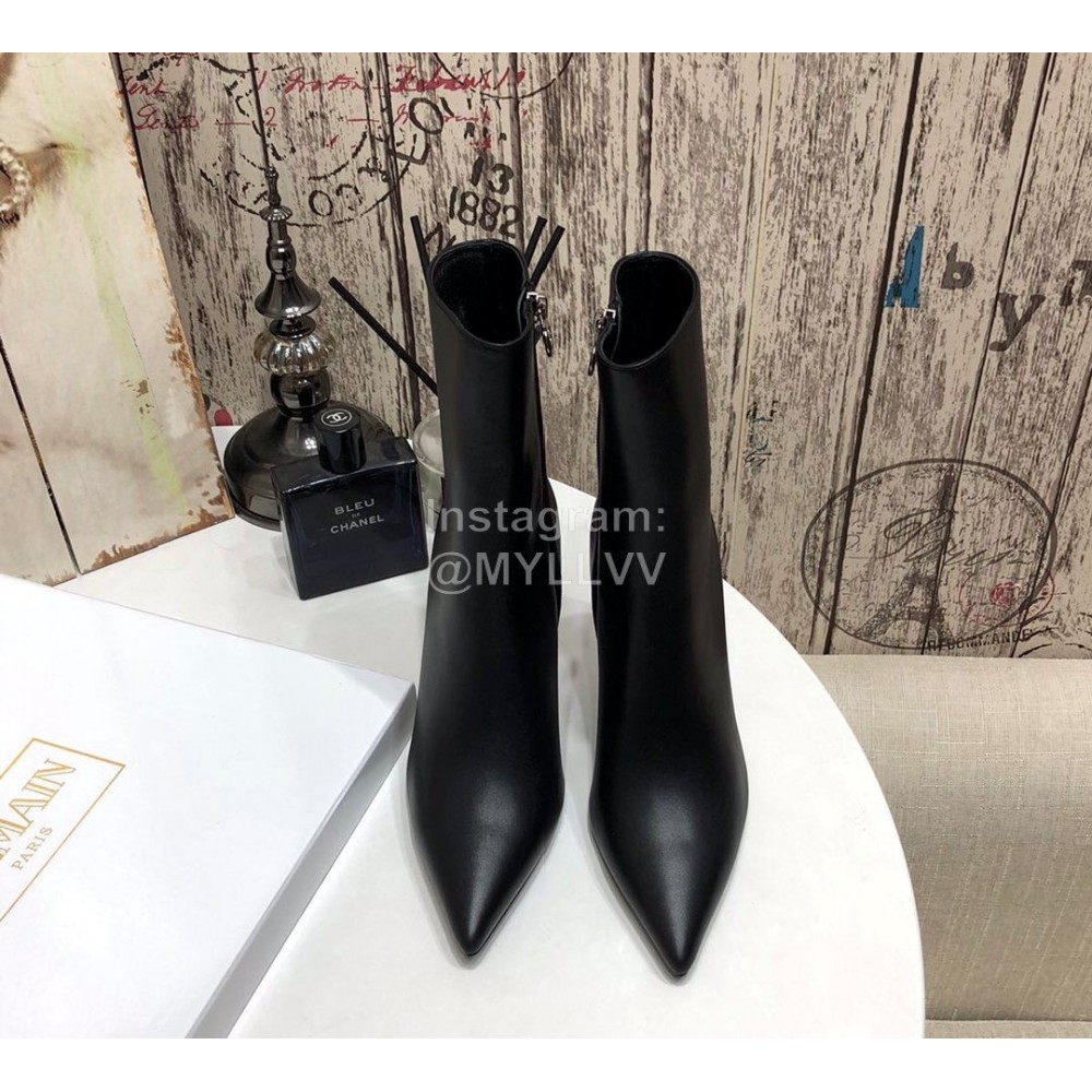 Balmain Autumn Winter Cowhide Pointed B Heel Short Boots For Women Black