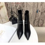 Balmain Autumn Winter Cowhide Pointed B Heel Short Boots For Women Black
