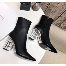 Balmain Autumn Winter Cowhide Pointed B Heel Short Boots For Women Black