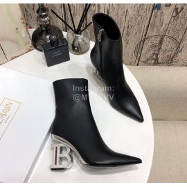 Balmain Autumn Winter Cowhide Pointed B Heel Short Boots For Women Black
