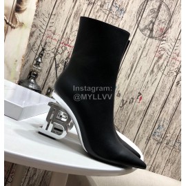 Balmain Autumn Winter Cowhide Pointed B Heel Short Boots For Women Black