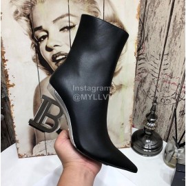 Balmain Autumn Winter Cowhide Pointed B Heel Short Boots For Women Black