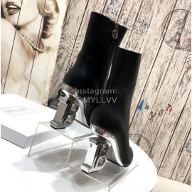 Balmain Autumn Winter Cowhide Pointed B Heel Short Boots For Women Black