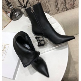 Balmain Autumn Winter Cowhide Pointed B Heel Short Boots For Women Black