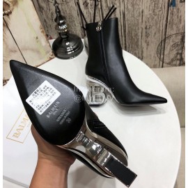 Balmain Autumn Winter Cowhide Pointed B Heel Short Boots For Women Black