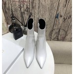 Balmain Autumn Winter Cowhide Pointed B Heel Short Boots For Women White