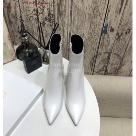 Balmain Autumn Winter Cowhide Pointed B Heel Short Boots For Women White