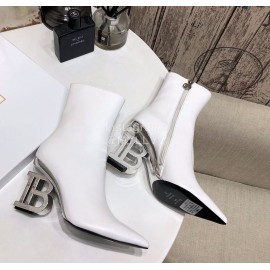 Balmain Autumn Winter Cowhide Pointed B Heel Short Boots For Women White
