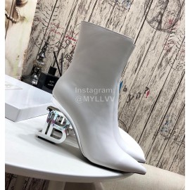 Balmain Autumn Winter Cowhide Pointed B Heel Short Boots For Women White
