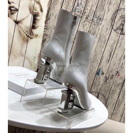 Balmain Autumn Winter Cowhide Pointed B Heel Short Boots For Women White