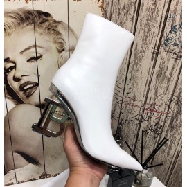Balmain Autumn Winter Cowhide Pointed B Heel Short Boots For Women White