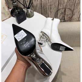 Balmain Autumn Winter Cowhide Pointed B Heel Short Boots For Women White