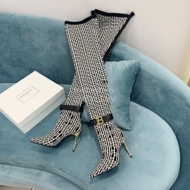 Balmain Skye Knitted High Heeled Long Boots For Women White