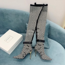 Balmain Skye Knitted High Heeled Long Boots For Women White