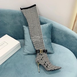 Balmain Skye Knitted High Heeled Long Boots For Women White