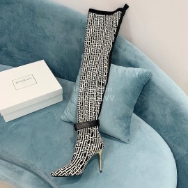 Balmain Skye Knitted High Heeled Long Boots For Women White
