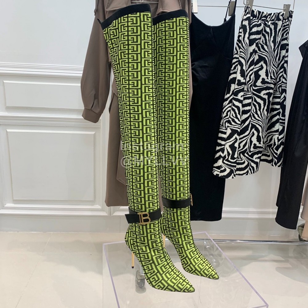 Balmain Skye Knitted High Heeled Long Boots For Women Yellow