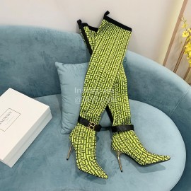 Balmain Skye Knitted High Heeled Long Boots For Women Yellow