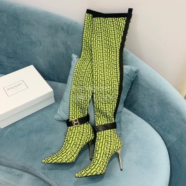Balmain Skye Knitted High Heeled Long Boots For Women Yellow