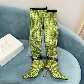 Balmain Skye Knitted High Heeled Long Boots For Women Yellow