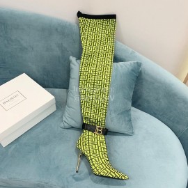 Balmain Skye Knitted High Heeled Long Boots For Women Yellow