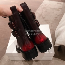 Balmain Autumn Winter Cool Calf Strap Martin Boots For Women Red