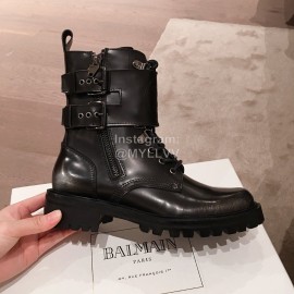 Balmain Autumn Winter Cool Black Calf Strap Martin Boots For Women
