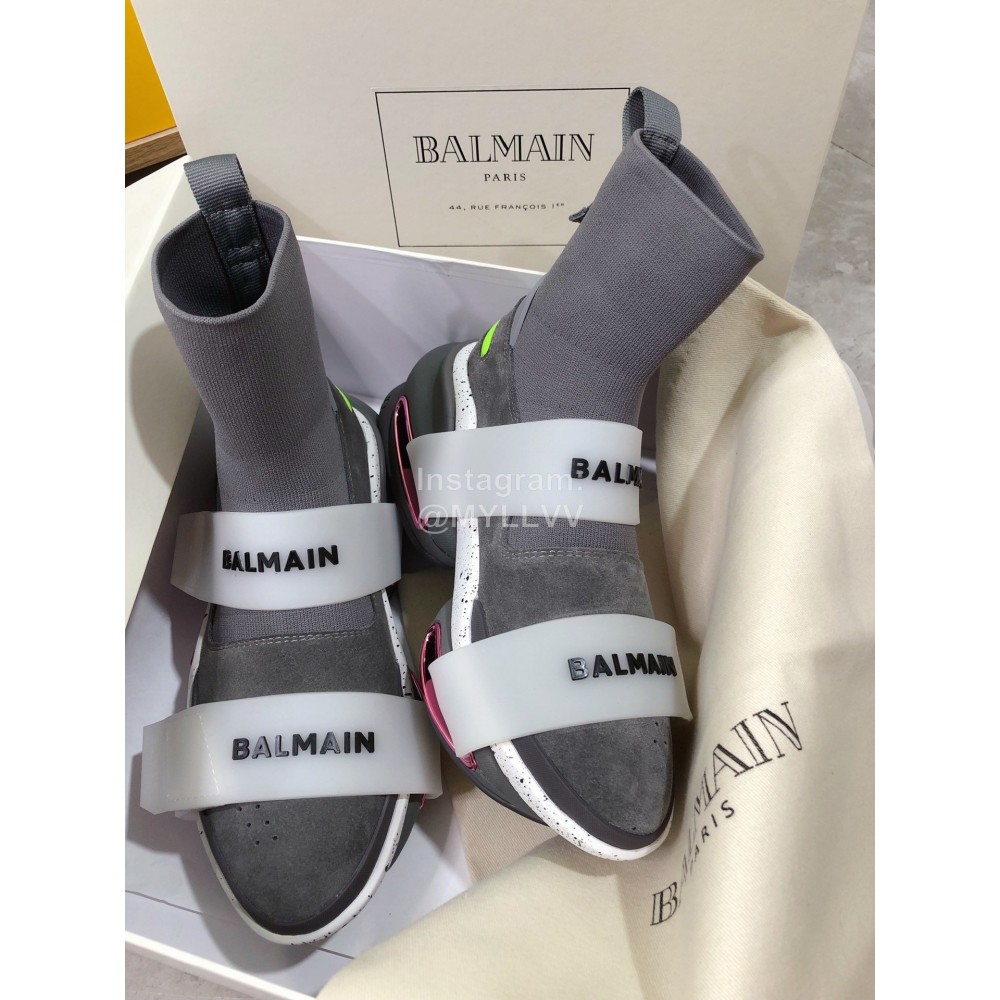 Balmain Fashion Thick Soled High Top Socks Boots For Women Gray