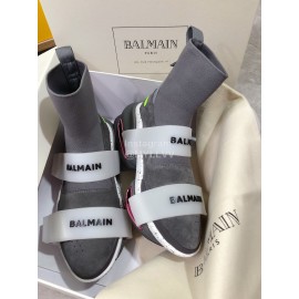 Balmain Fashion Thick Soled High Top Socks Boots For Women Gray
